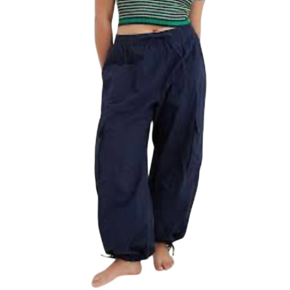 Aerie Baggy Cargo Jogger Pants Womens Size L Navy Blue Pull On Drawstring‎ Y2K